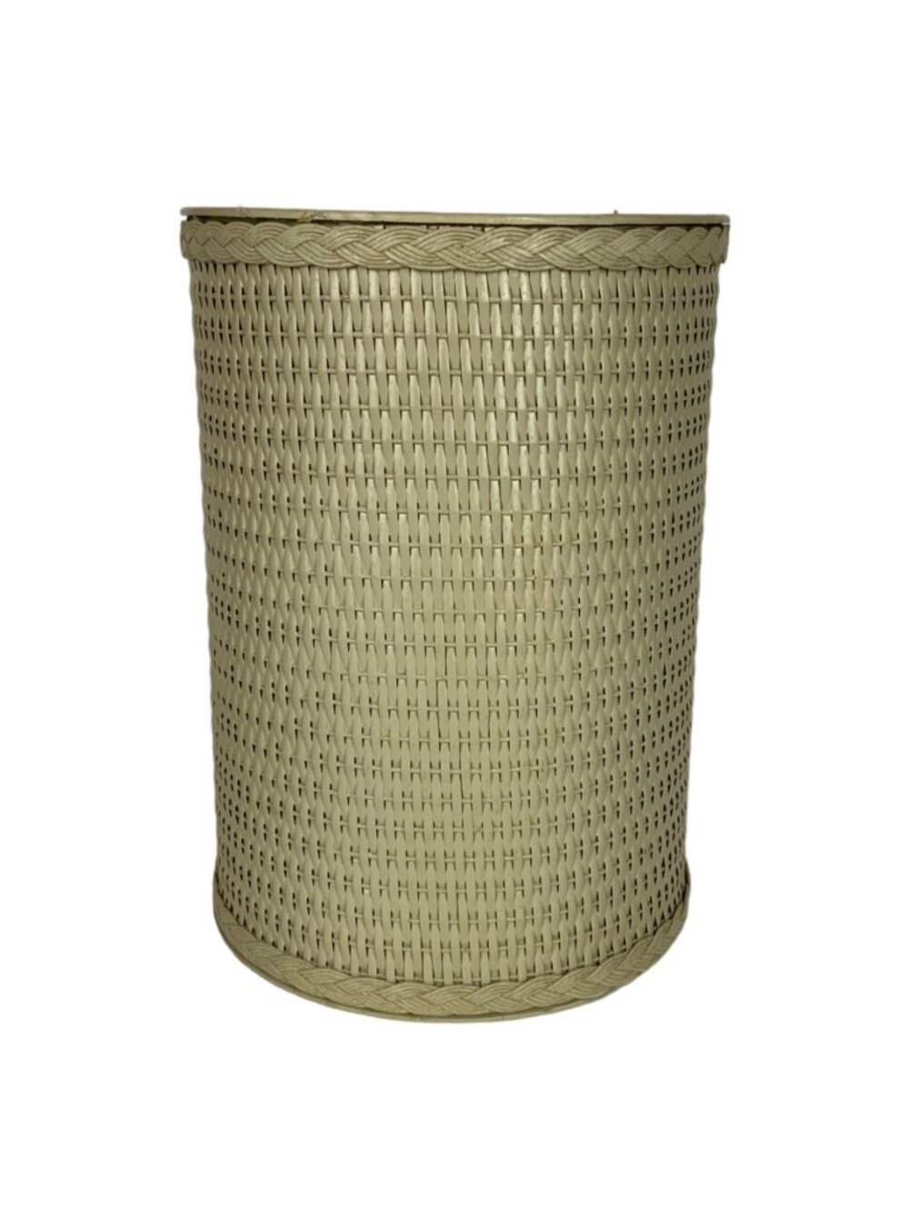 Woven Wicker & Plastic Wastebasket Trash Can Cream White Cottagecore